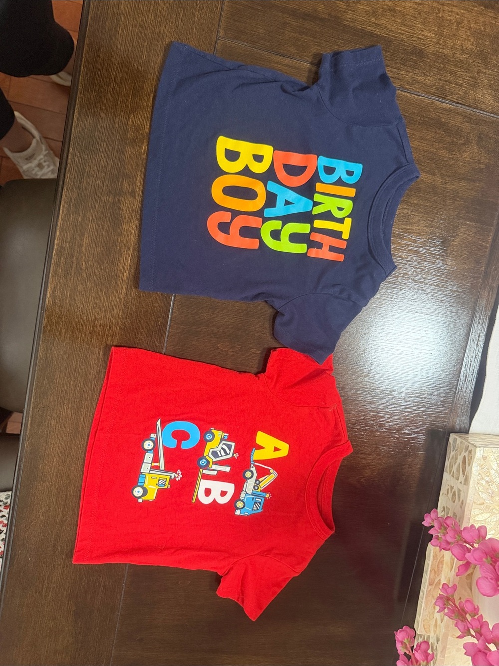 Kids Navy "Birthday Boy" Tee & Red ABC Trucks Tee Set Never Used